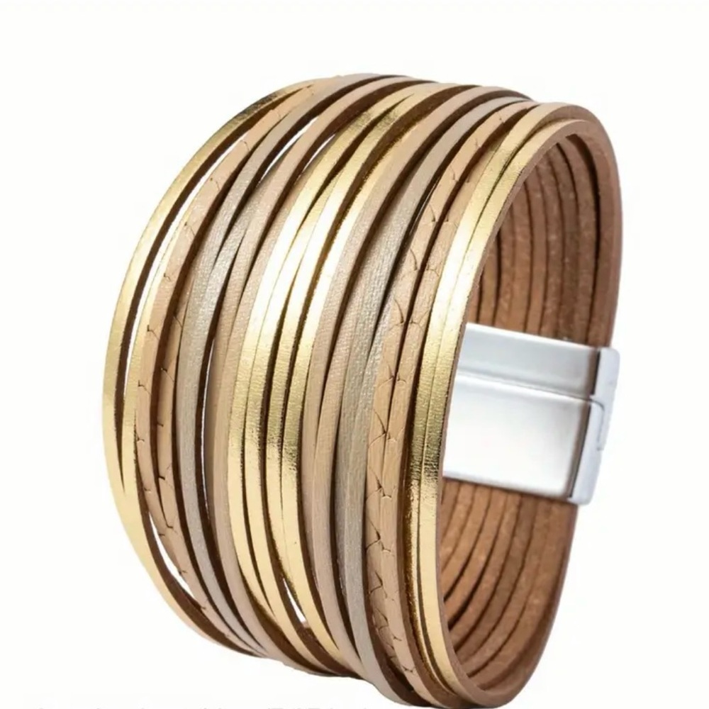 Elegant Gold and Tan Leather Bracelet
